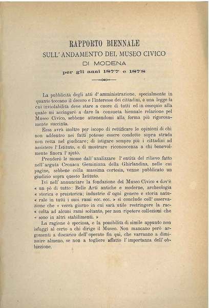 Rapporto biennale sull'andamento del museo di Modena per gli anni …