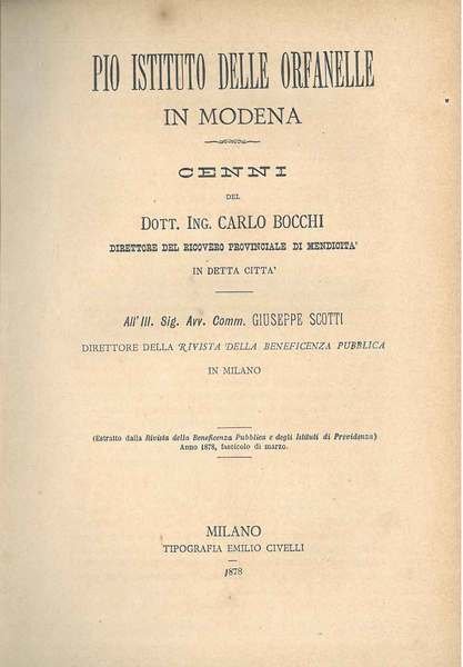 Pio Istituto delle orfanelle in Modena. Cenni . al Sig. …