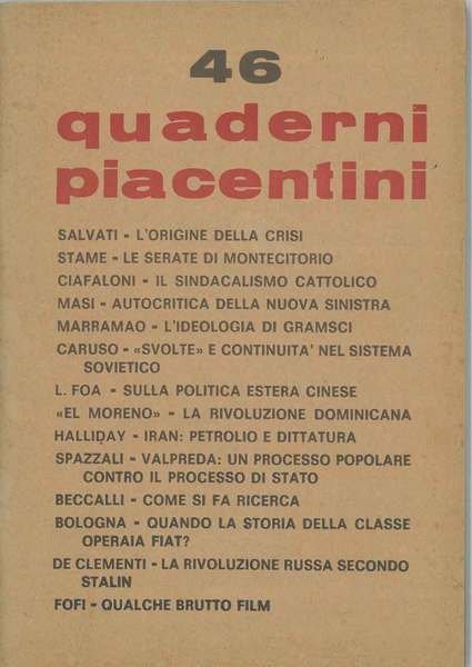 Quaderni piacentini. Anno xi, n. 46, marzo 1972