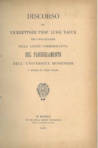 Discorso del vicerettore Prof. Luigi Vaccà per l'inaugurazione della lapide … | Immagine Gallery 1
