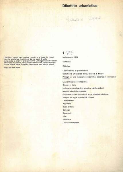 Dibattito urbanistico. I primi 3 numeri, annata completa. 1965