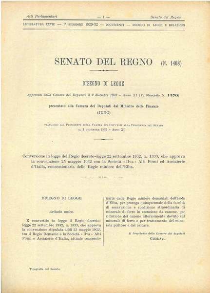 Conversione Regio decreto legge che approva la convenzione con la …