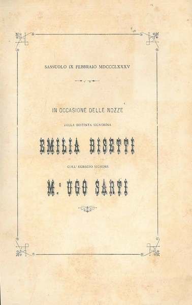 In occasione delle nozze della distinta signorina Emilia Bisetti coll'egregio …