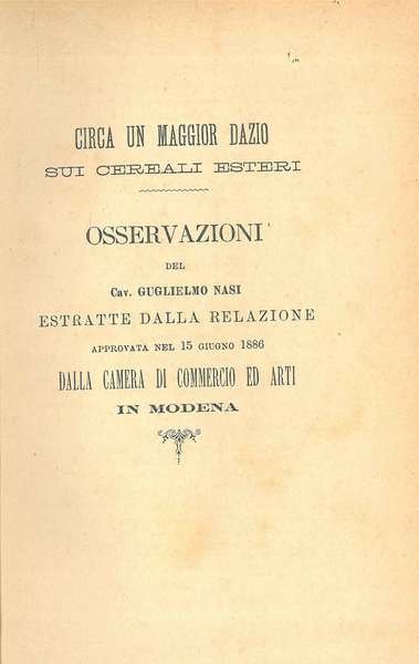 Circa un maggior dazio sui cereali esteri estratte dalla relazione …