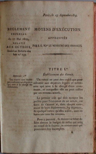 Reglement Moyens D'exécution imperial du 17 Mai 1809 relatif aux …