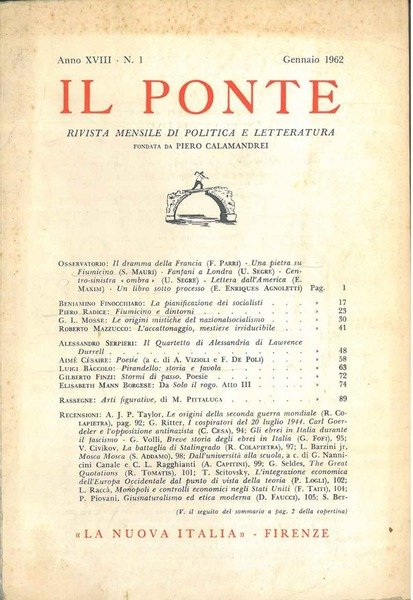 Il Ponte. Rivista mensile di politica e letteratura. Anno XVIII, …