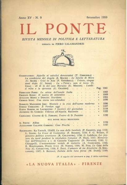 Il Ponte. Rivista mensile di politica e letteratura. Anno XV, …
