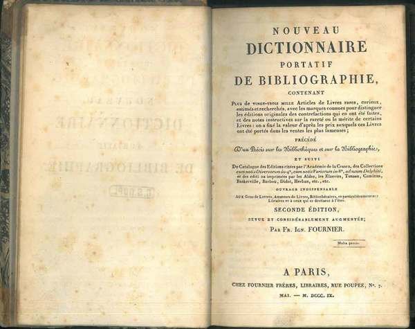 Nouveau dictionnaire portatif de bibliographie. Second edition, revue et considerablement …