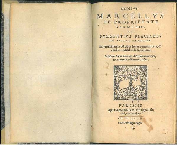 Nonius Marcellus De proprietate sermonis, et Fulgentius Placiades De prisco …