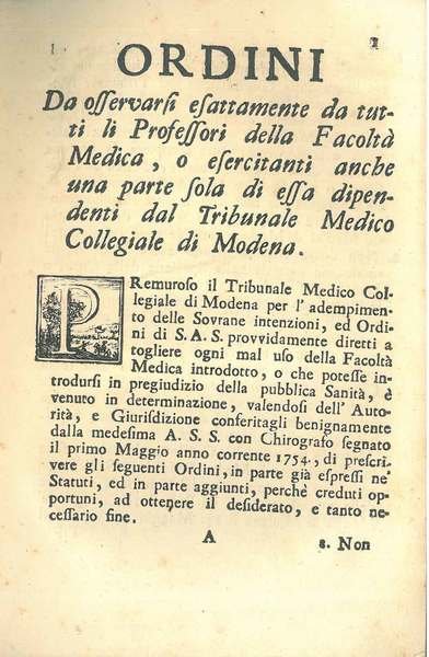 Ordini da osservarsi esattamente da tutti li professori della facoltà …
