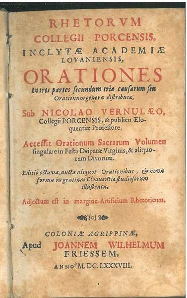 Rhetorum Collegii Porcensis, inclytae Academiae Lovaniensis, orationes in tres partes …