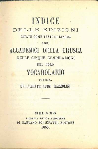 Indice delle edizioni citate come testi di lingua dagli Accademici …