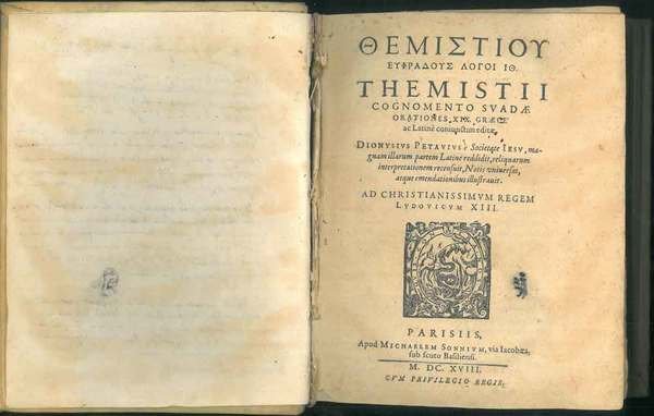 ΘΕΜΙΣΤΙΟΥ ΕΥΦΡΑΔΟΥΣ ΛΟΓΟΙ ΙΘ. (Themistiu Euphradus Logoi 19). Themistii cognomento …