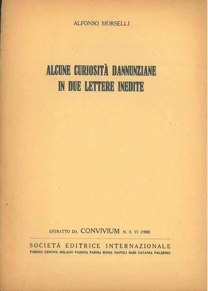 Alcune curiosità dannunziane in due lettere inedite. Estratto da Convivium