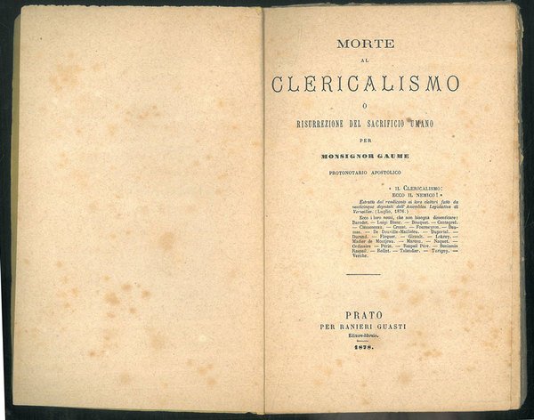 Morte al clericalismo o risurrezione del sacrificio umano.