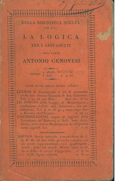 logica per i giovanetti dell'abate Ant. Genovesi. Edizione eseguita su …