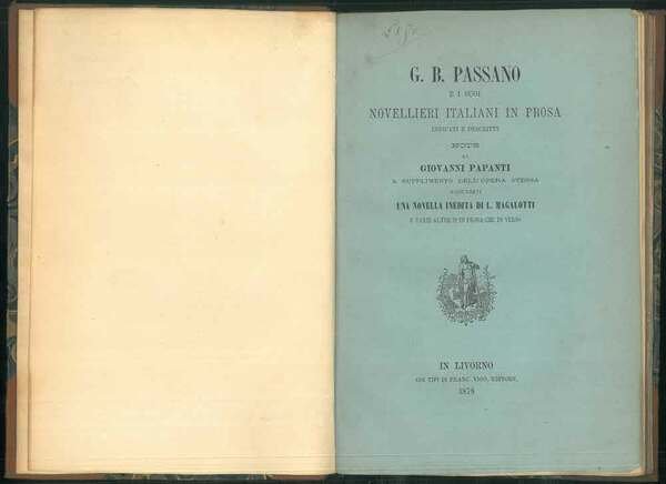 Novellieriitaliani in prosa indicati e descritti. Note di Giovanni Papanti …