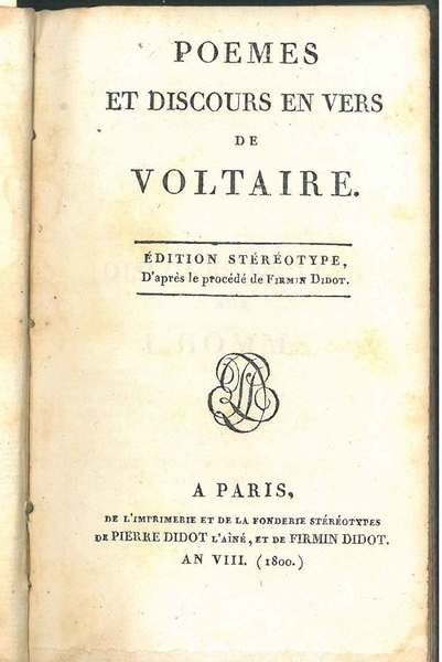 Poemes et discours en vers de Voltaire. Edition stéréotype | Immagine Gallery 1