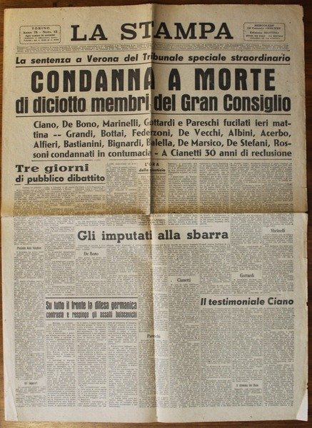 La sentenza a Verona del Tribunale speciale : Condanna a …