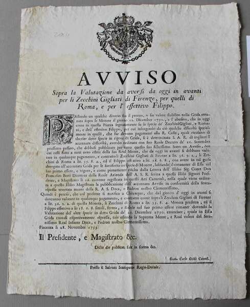 Avviso sopra la valutazione da aversi da oggi in avanti …