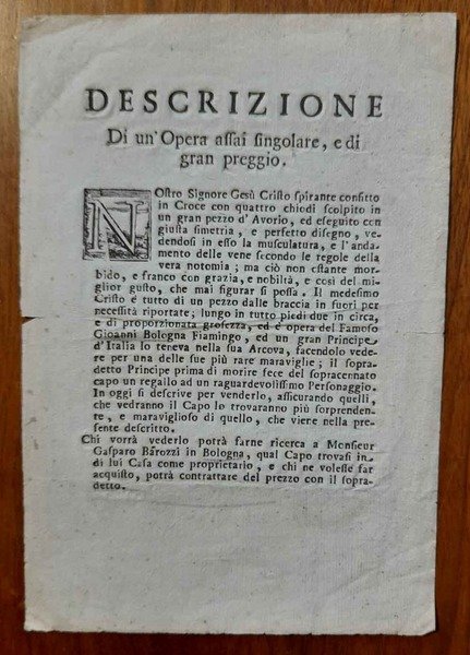 Descrizione di un'Opera assai singolare, e di gran Preggio