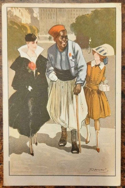 Bella cartolina colorata e disegnata da Achille Mauzan, inviata all'artista …