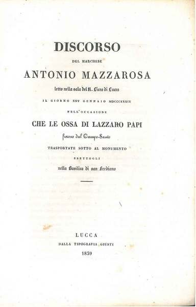 Discorso letto nella sala del R. Liceo di Lucca il …