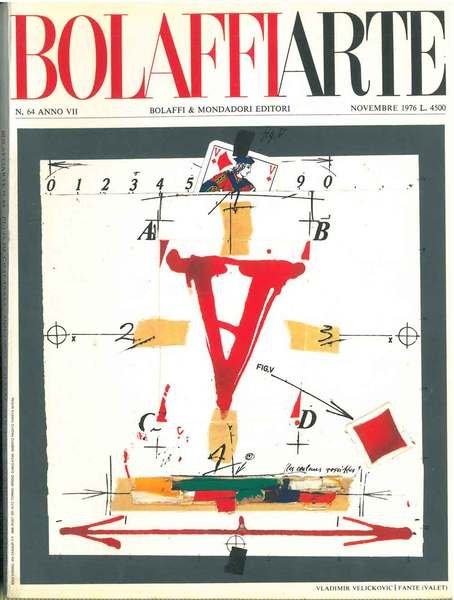 Bolaffiarte n. 64. Vladimir Velickovic: "Fante (Valet)". Riproduzione fotolitografica (a 6 colori) espressamente eseguita per la collezione: "Le carte da gioco" in 5000 esemplari. (Il nostro non numerato e non firmato)