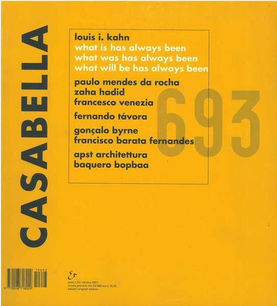 Casabella Rivista internazionale di architettura; International Architectural Review, Ottobre 2001, …