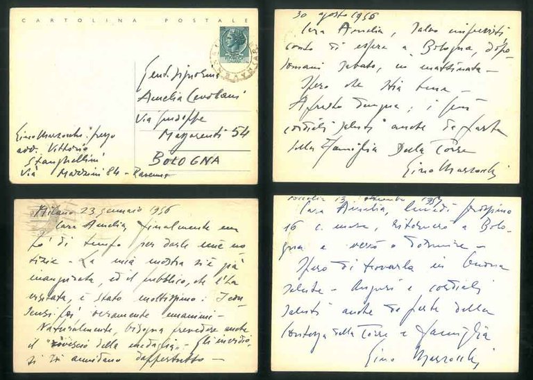 5 cartoline postali manoscritte con firma autografa, inviate ad Amelia …