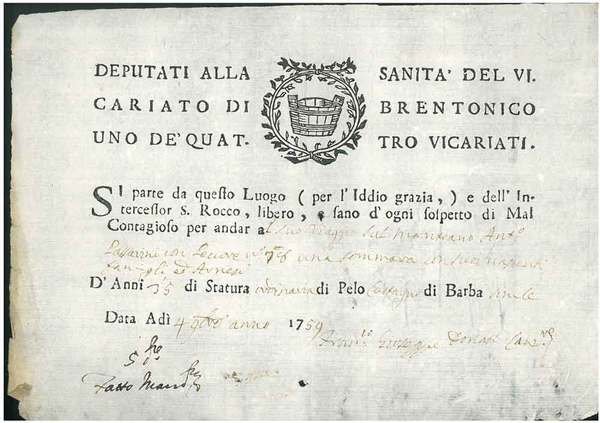 Deputati alla sanità del vicariato di Brentonico uno de' quattro …