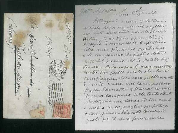 Lettera ripiegata con busta viaggiata.