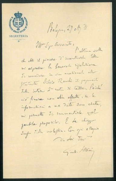 Lettera autografa e firmata.