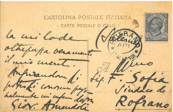 Cartolina postale viaggiata, con intestazione "Camera dei Deputati", datata "Roma, …