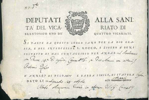 Deputati alla Sanità del vicariato di Brentonico uno de' quattro …