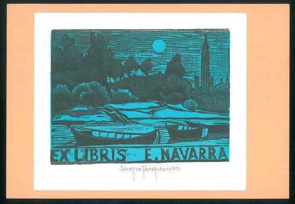 Ex libris di Evaristo Navarra. Litografia con firma autografa dell'artista Tarquinio