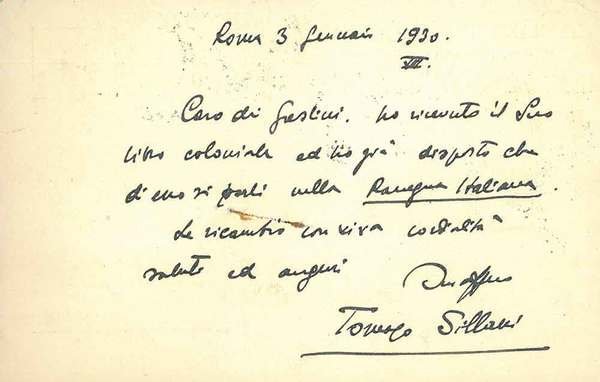 Cartolina postale intestata: "La Rassegna Italiana", viaggiata e datata: "Roma, …