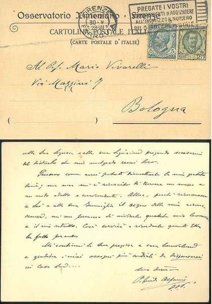 Biglietto da visita e cartolina postale con intestazioni diverse legate …