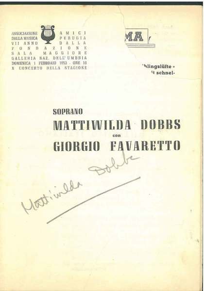 Firma autografa del soprano alla copertina del programma di sala …