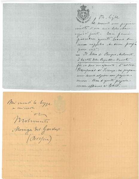 Foglietto piegato con intestazione della Camera dei Deputati