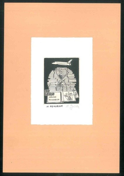 Ex libris per Bruno Riccobon con firma autografa dell'incisore