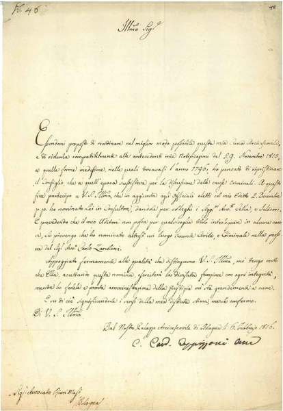 Foglio bianco datato: "6 febbraio 1816"