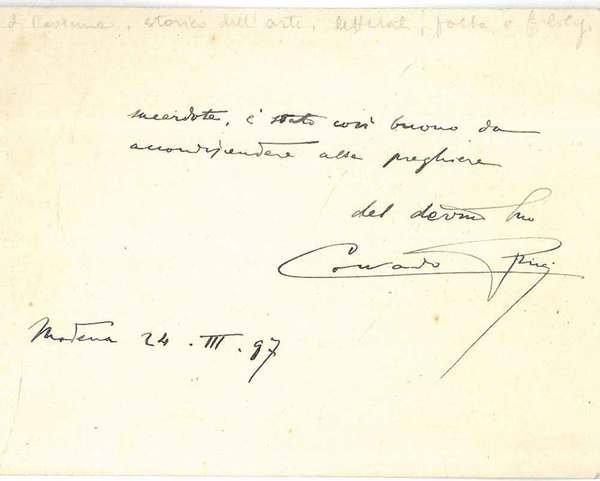 Biglietto da visita con intestazione: RR. Galleria di Parma e …