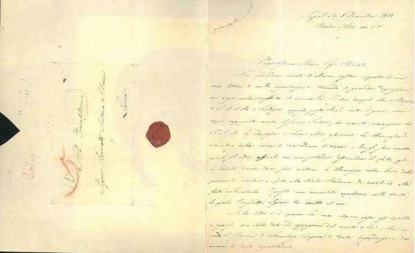 Foglio piegato a metà, datato Napoli, di 8 Dicembre 1838, …