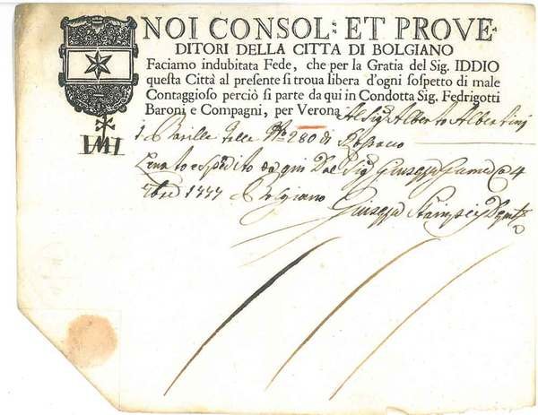 Noi consoli et proveditori della città di Bolgiano Faciamo indubitata …