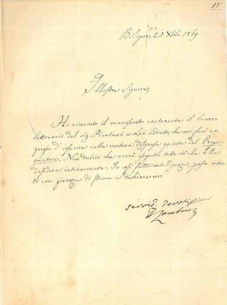 Lettera autografa e firmata da Zambrini di 6 righe in …