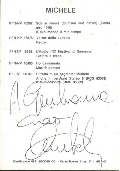 Cartolina con fotografia di Michele e firma autografa con dedica …