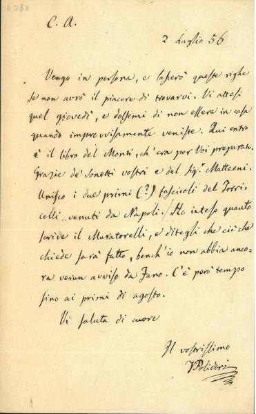 Foglio piegato datato: "2 luglio 56"