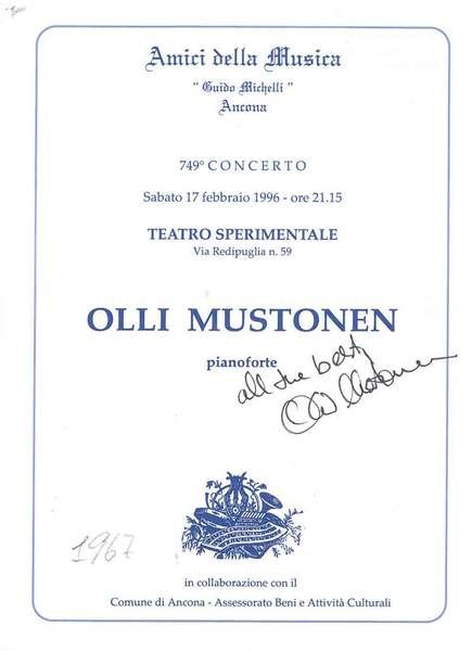 Firma autografa del pianista al frontespizio del Programma di sala …