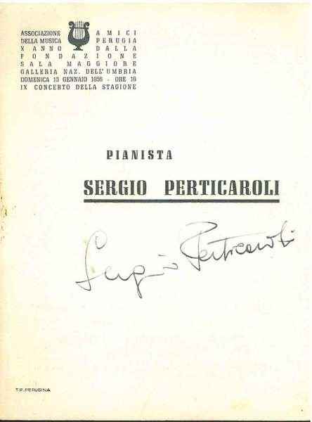 Firma autografa di Perticaroli alla copertina del programma di sala del concerto (22 gennaio 1956) per l'Associazione Amici della Musica di Perugia